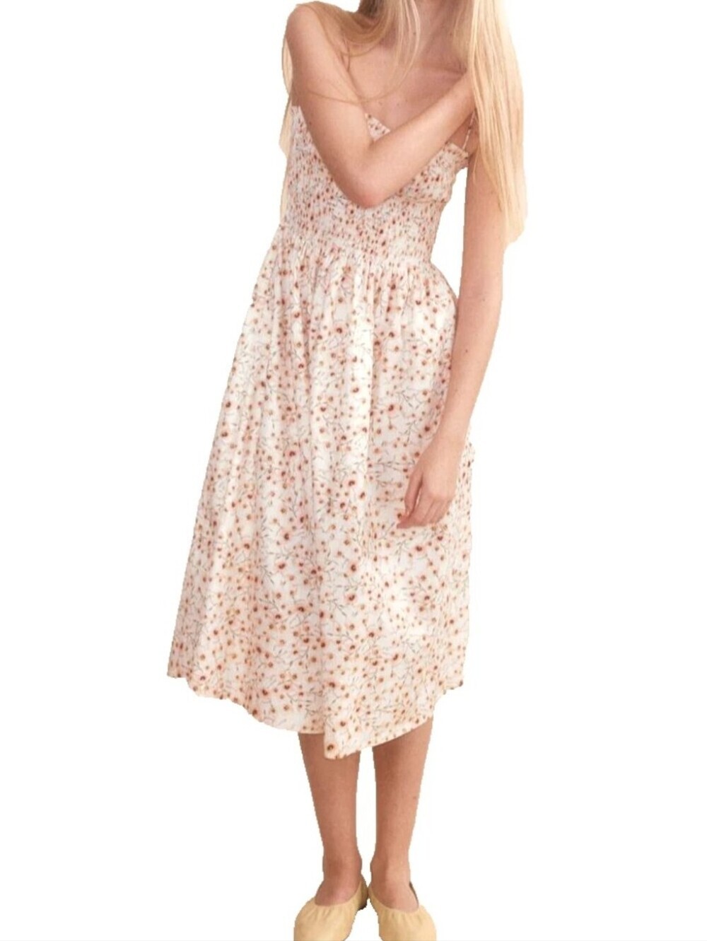 H&M Smocked Bodice Floral Midi Dress